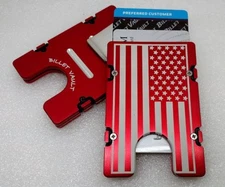 AMERICAN FLAG, Billet Aluminum Wallet/Credit Card Holder, RFID Protection, red