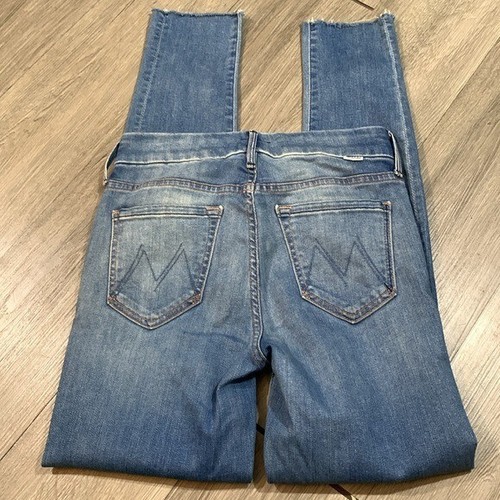 Mother Looker Ankle Fray Hem Birds of Paradise Blue Skinny Stretch Jeans size 25 - Picture 3 of 15