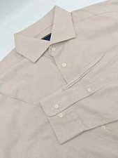 🇺🇲 David Donahue Mens 17x35 Beige Check 100% Cotton Trim Fit Dress Shirt