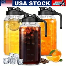 3Pcs Glass Mason Jar Pitcher with Pour Spout Lid 64OZ Leak-proof Wide Mouth Jugs
