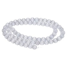 65pcs Silver Gray Cat's Eye Stone Beads 6mm Round Crystal Loose Bead