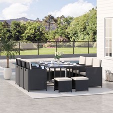 10 Seater Rattan Cube Garden Furniture with Cushions, Rattan Dining Set, Black