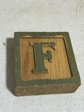 Vtg.Distressed Wooden Large 3.5  Alphabet Letter Block-Personalized  F  Green