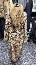 Preowned Leopard Print Fur Long Coat Women  s M Belted Vintage Luxury Winter 1/1