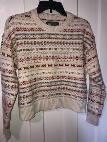Women’s American Eagle Fair Isle Sweater Fall Winter Ivory Crew Crop Oversize S - Picture 16 of 17