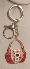 "Purse Hand Bag" Charm Red Rhinestone Crystal Keychain Keyring Sparkling Bling