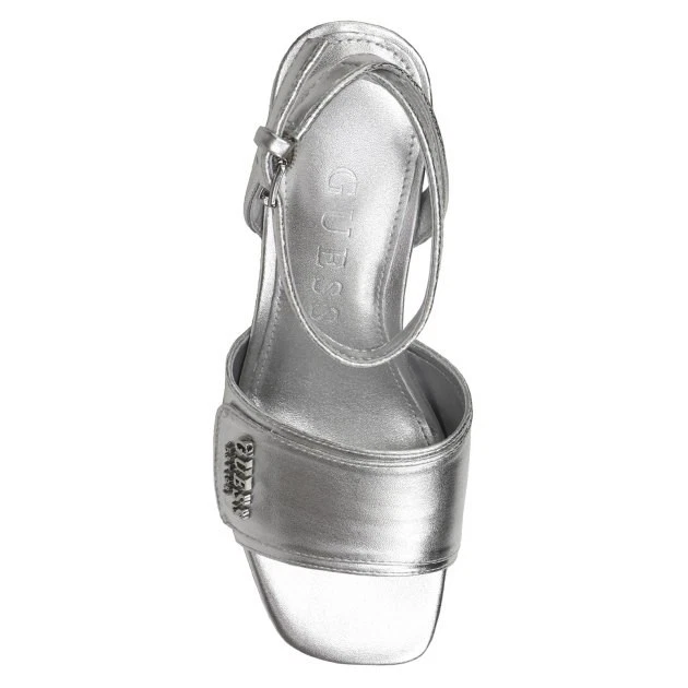 GUESS Donna numero 39. Sandali in pelle Argento. Tacco largo 6 cm. - Immagine 3 di 4