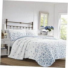 Home - Quilt Set, Reversible Cotton Bedding with Matching King Flora Blue