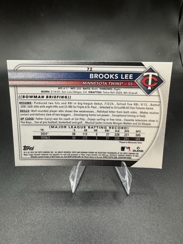 2025 Bowman Brooks Lee Mojo Refractor RC #72 Twins - Picture 2 of 2