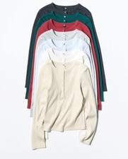 UNIQLO Ribbed Henley Neck T-Shirt Japan NEW