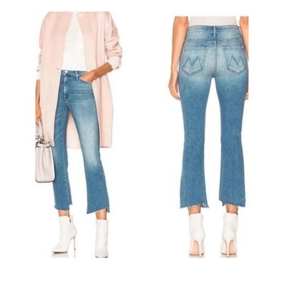 MOTHER The Insider Crop Two Step Fray Jeans When Sparks Fly Wash Sz 32