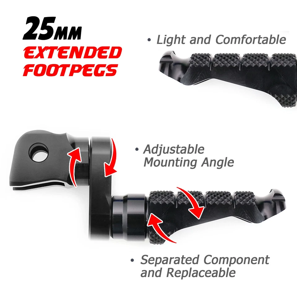 Clavijas de pie delanteras inferiores negras MCCP de 1 pulgada para Aprilia RSV 1000 Mille R 97-99 00 01 Foto 4 de 4