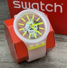 NEW✅SKELETON✅ Swatch Big Bold YELLOWINJELLY Transparent Men's Watch SO27E103