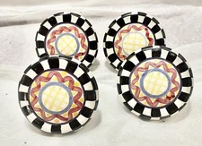 Set of 4 Hand Painted Ceramic Cabinet Drawer Knobs Black White Folk Art