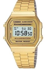 New MEN'S GOLD TONE STAINLESS STEEL DIGITAL WATCH A168WG -USA