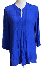 Women Counterparts Lightweight Blouse 3/4 Sleeve Vneck Career Top Blue L
