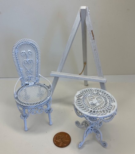 Casa delle bambole miniatura studio d'arte, forniture, cavalletto in legno bianco, stampe di dipinti. - Foto 5 di 12