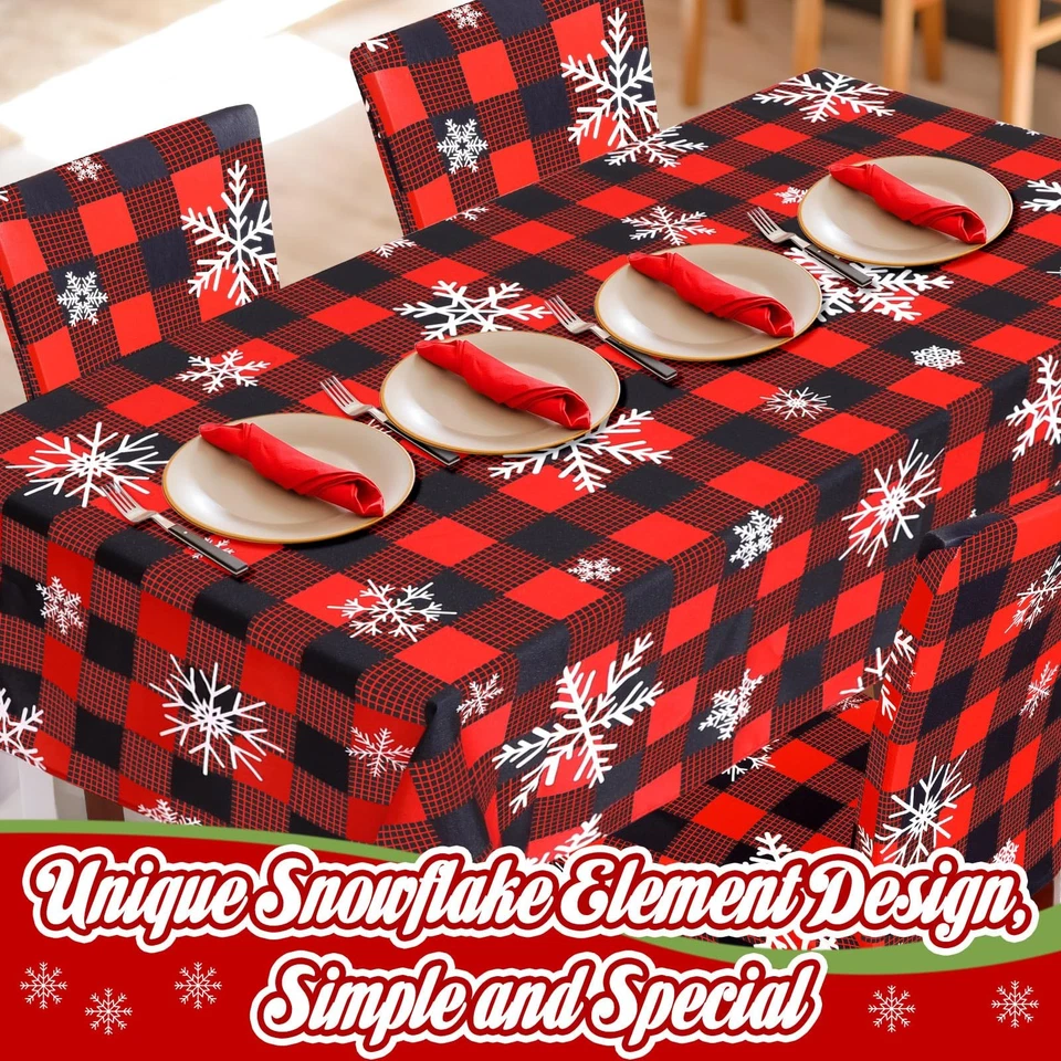 7 Pcs Christmas Tablecloth Chair Cover Set Xmas Chair Covers Decoration Recta... - Image 4 of 4