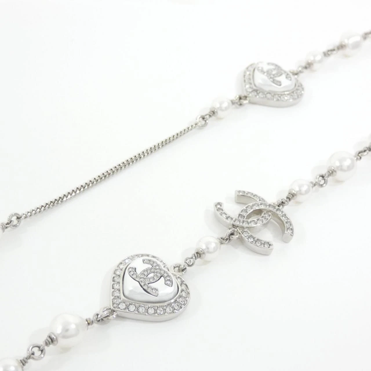 Collana Chanel ABB609 perle bianche e cristallo argento raccordi metallo donna