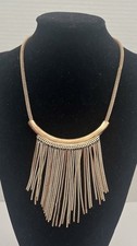Vintage Gold Tone Dangle Fringe Bib Statement Necklace SALE 