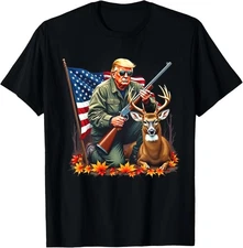 Hunting Deer Season Vintage Trump USA Flag Camouflage T-Shirt