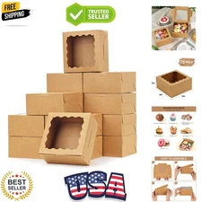 Cookie Boxes with Window, 6x6x3in Brown Bakery Boxes for Treats, Small Cake, ...