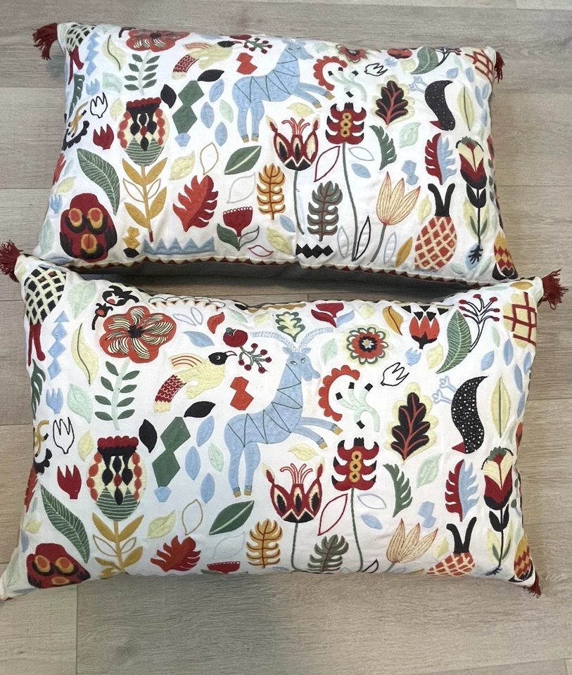 Ikea Rodarv Lumbar Down Pillows Set  Folk Art Embroidered Scandinavian Cottage - Изображение 2 из 4