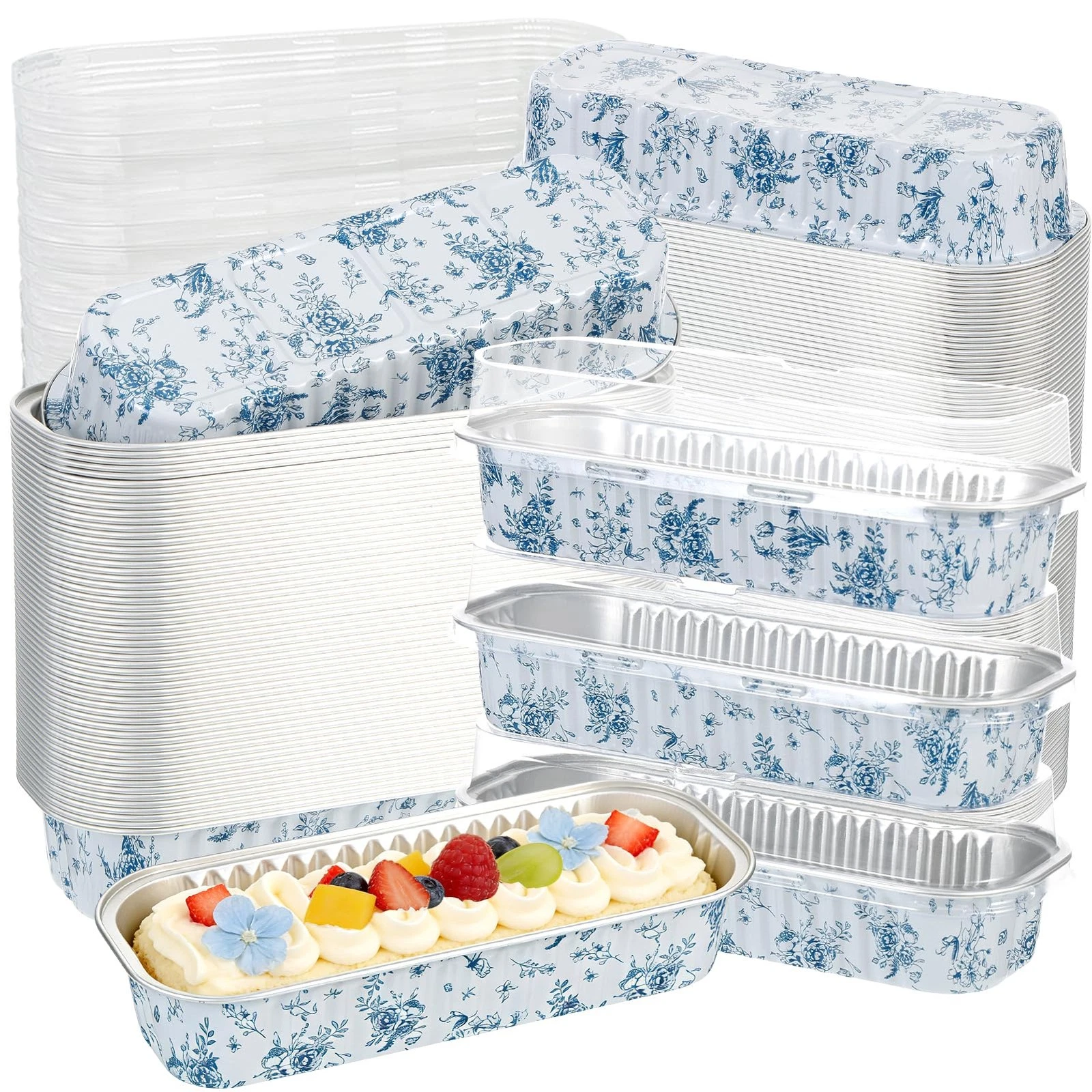 100Pcs Mini Loaf Pans with Lids,6.8oz Rectangular Aluminum Foil Baking Pans D...