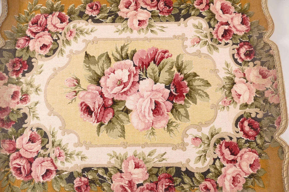 Antik Tablett um 1900 mit Stoff bezogen Rosen - Bild 2 von 4