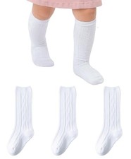 Baby Knee High Socks Toddler Seamless Socks Cotton 0-3 Months White,3 Pairs