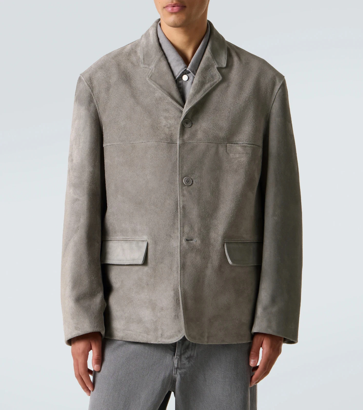 Gray Leather Blazer Men Pure Suede Coat Jacket 2 Button Size S M L XL XXL 3XL