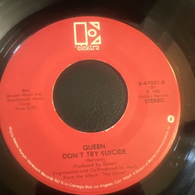 Queen - 45 RPM 7 Single -  Another One Bites The Dust - Don't Try Suicide Vinyl