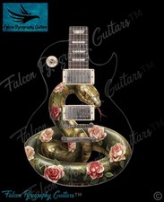 Handmade Bespoke Rose Snake Inspired LP Style Electric Guitar With 24k Gold Leaf