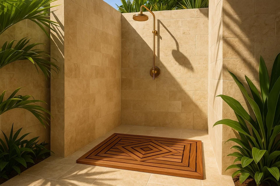 Designer Teak Shower Mat Large 31.5 X 19.5 Naturally Water-Resistant with Tea... - Image 3 of 4