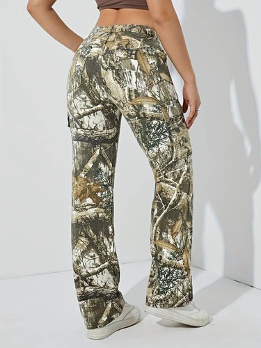 Women's Camo Cargo Pants High Waist Baggy Wide Leg Camouflage Army Fatigue Sl... - Picture 4 of 7
