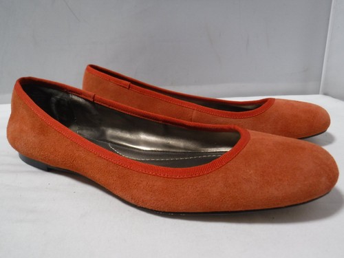 Women's LANDS END Burnt Red Suede Leather Round Toe Skimmers Ballet Flats Sz 9.5