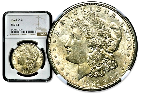 1921-D Morgan Silver One $1 Dollar - NGC MS 64   C1117