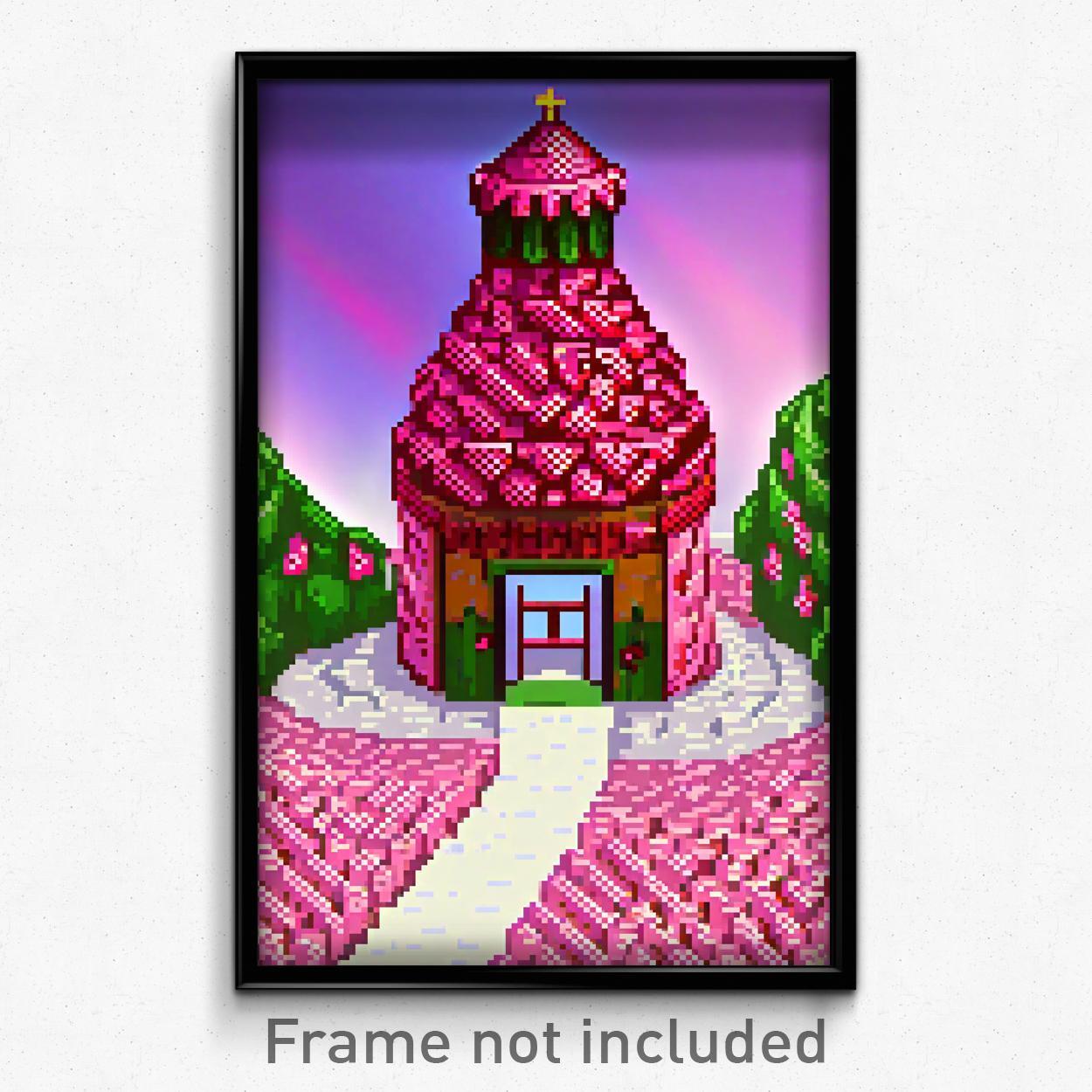 Pixel Art Poster - Rosy Granary (8 Bit Psychedelic Trippy Video Game Print)