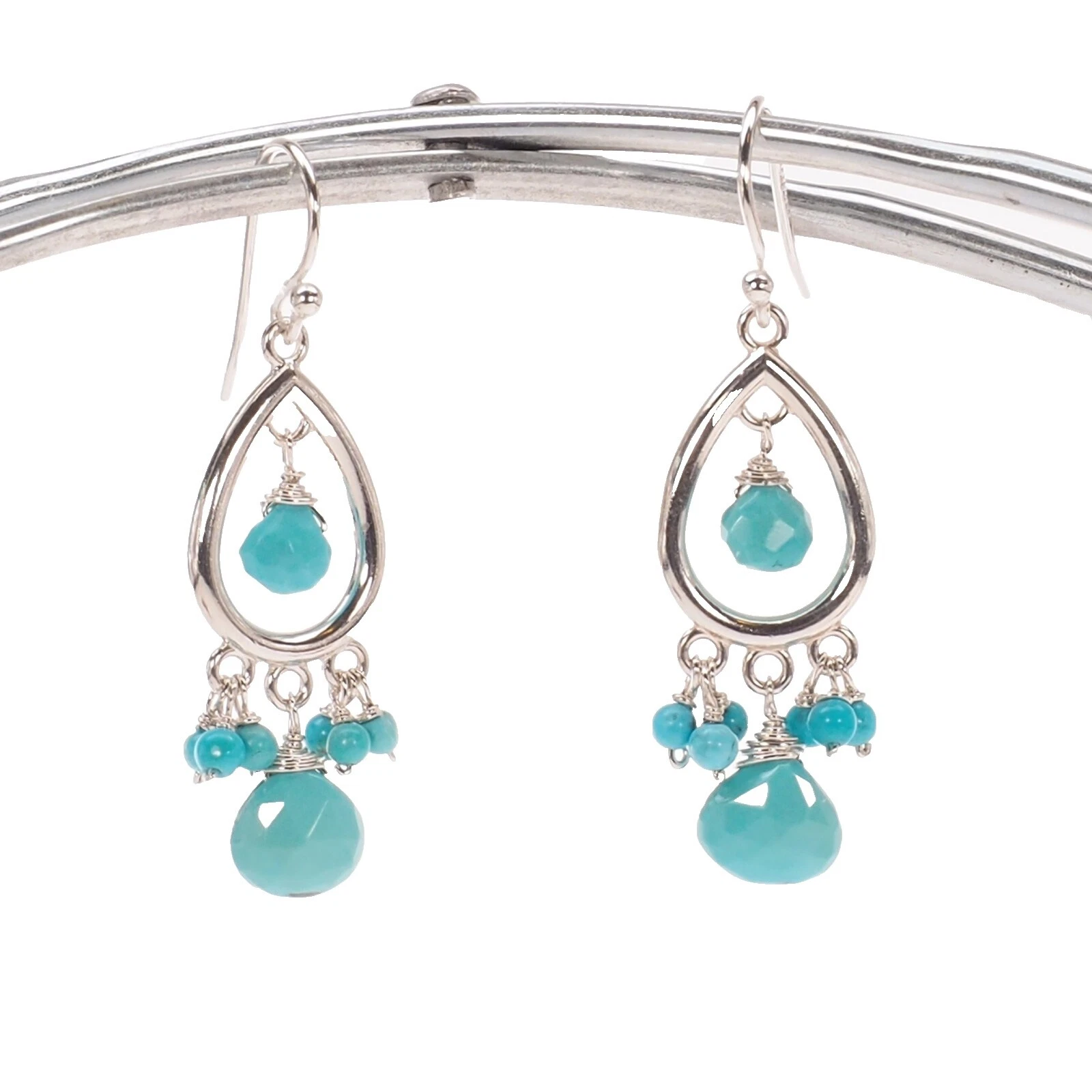 Araña de Turquesa Plata de Ley Pendientes hechos a mano