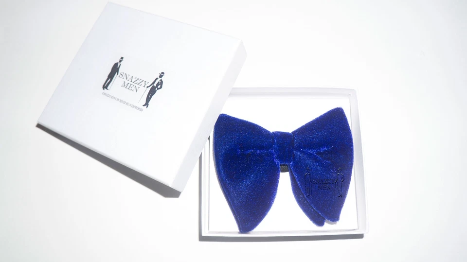 Pajarita de terciopelo azul - Pajarita de gran tamaño, pajarita de terciopelo, pajarita mariposa Foto 3 de 4