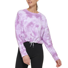 DKNY Womens Purple Tie Dyed Cotton Drawstring Hem Pullover Sweatshirt Size Large