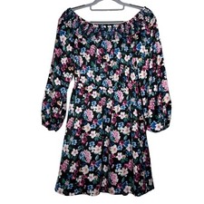 Guess Y2K Babydoll Mini Dress Womens Sz XS Smocked Balloon Lined Floral Vacation