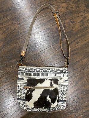 Myra Bag Cowhide & Canvas Cross Body Shoulder Bag Purse