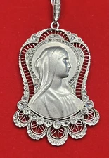 Antique Platinum and Rose Cut Diamond Madonna Pendant w Chain Signed F. Vebere