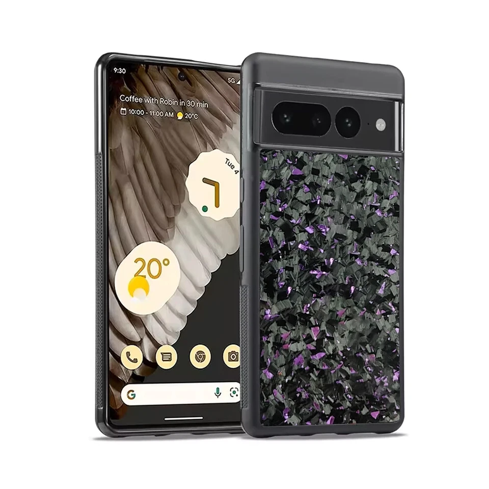 Real Glossy Forged Carbon Fiber Case for Pixel 9 Pro XL 8 Glitter Foil TPU Cover - Image 3 of 4