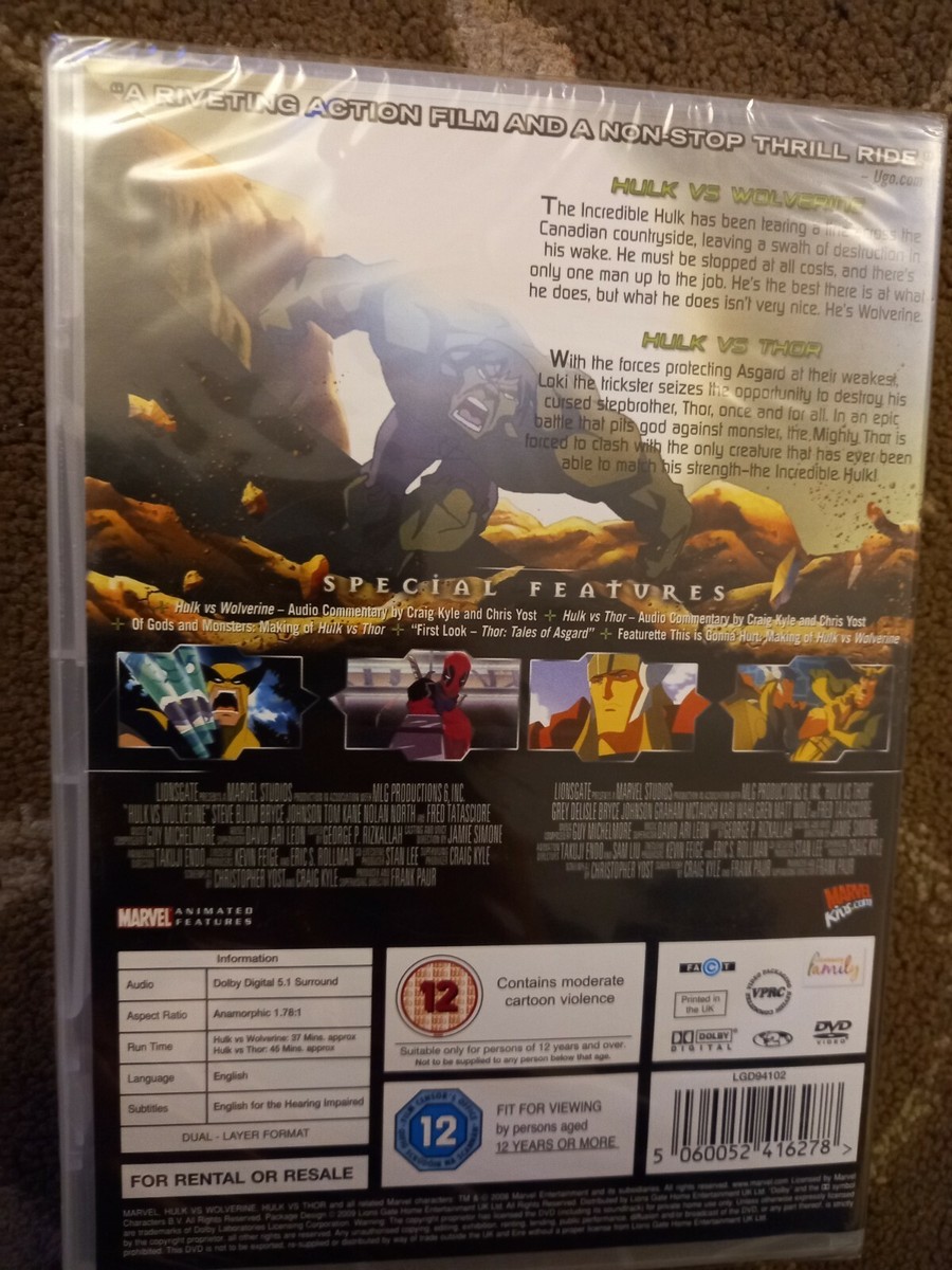 HULK VS WOLVERINE / HULK VS THOR DVD SEALED 2 CARTOON MOVIE PACK