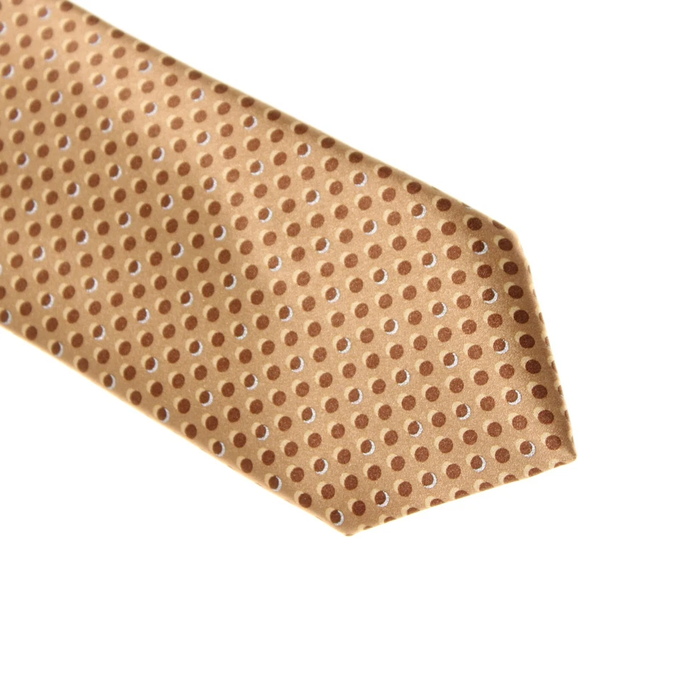 Gravata de pescoço Italo Ferretti nova com etiquetas bronzeada com pontos marrons claros/escuros 100% seda feita na Itália - Imagem 2 de 4