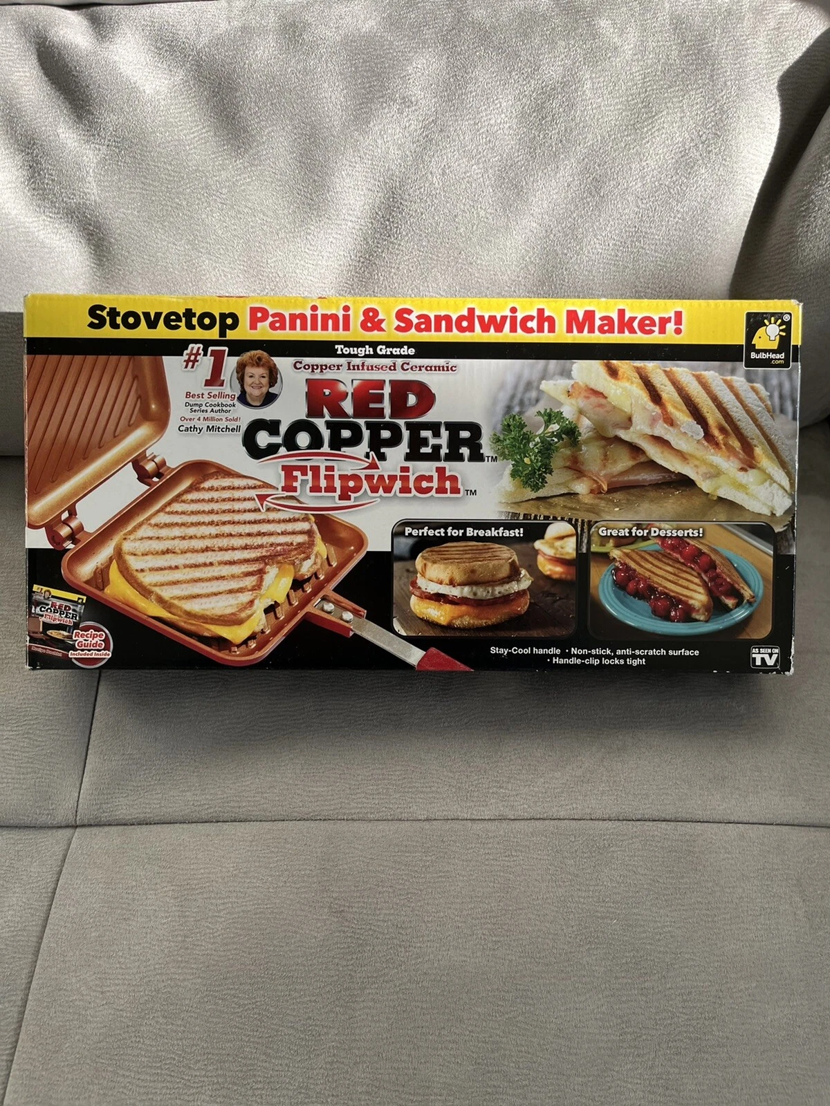 Red Copper Flipwich Non-Stick Stovetop Sandwich & Panini Maker NEW