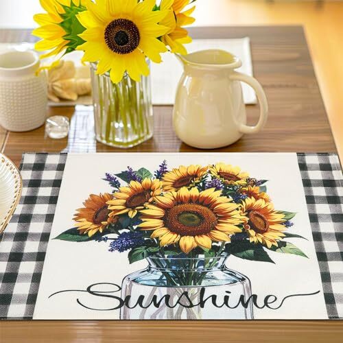 Placemats Set of 4, 12 x 17 Inch Sunshine Vase Summer