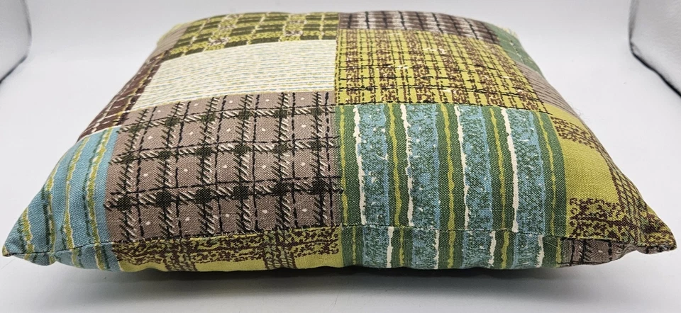 Almohada de retazos vintage 12 × 12 acento boho almohada de lanzamiento verde azul marrón cuadrada Foto 3 de 4